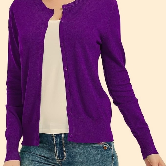Time and Tru Purple Cardigan Fitted Knit Sweater - Picture 2 of 10